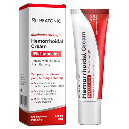 Image of Treatonic Hemorrhoid Treatment Cream: 5% Lidocaine Hemorrhoid Cream for Numbing Relief of Pain, Burning, Itching, Discomfort, & Swelling - Fissure & Hemorrhoids - 1.76 oz