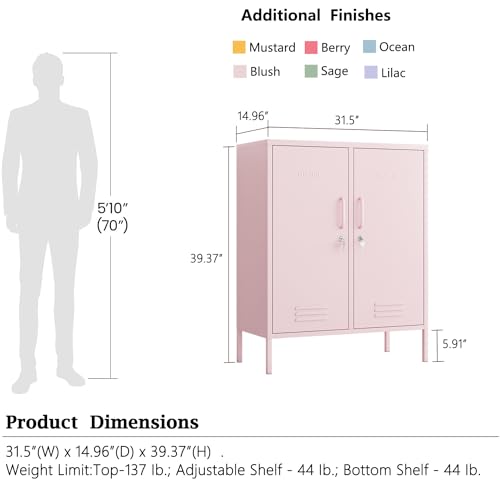 Aiasuit 39.37 Inch Metal Storage Cabinet Adjustable Shelves 2 Door Lockable Lockers 3 Tiers Multipurpose Lockers Laundry Room or Utility Room Cabinet Home Pink Size: 39.37”H x 31.5”W x 14.96”D