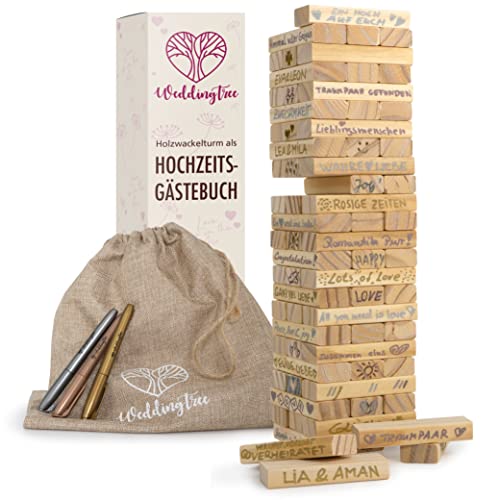 Torre de Madera WeddingTree como Libro de Invitados Boda - con 72 Piedras, Bolsa de Almacenaje y 3 Rotuladores Metálicos - Libro Firmas Boda como Alternativa al Libro de Visitas - Ideas para la Boda Cover
