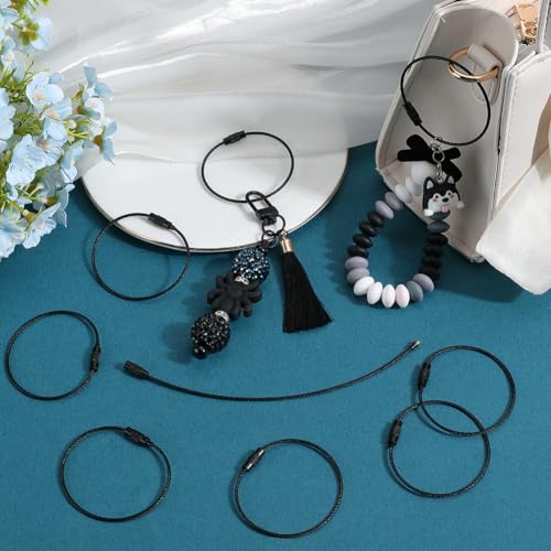 Image of SUNNYCLUE Stainless Steel Loops Wire Keychain Cable Large Key Rings Key Chain for Luggage Tags Key Tags Keyrings Kitchen