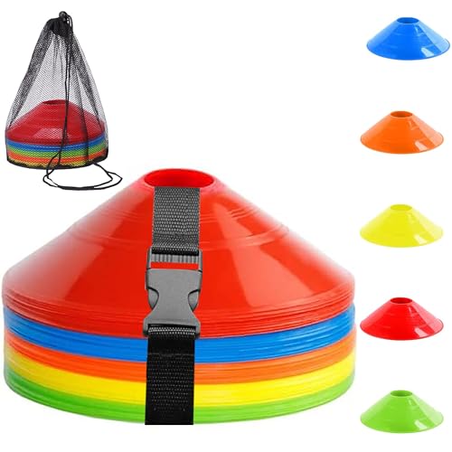25 Stück Markierungshütchen, Fussball Hütchen Inklusive Verriegelungsband und Tasche Hütchen Sport Für Fußball Training