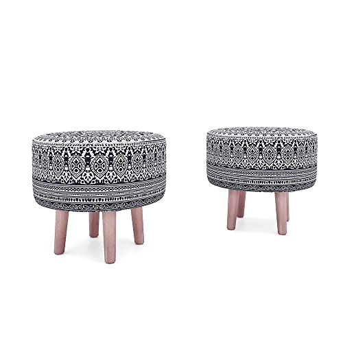 Image of Wakefit Neem Wood Tulum Printed Ottoman (Eva Blue)