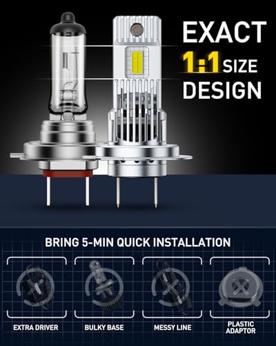 Image of AUXITO H7 Light Bulbs,H7 Bulb No Adapter Required 1000% Brightness 6500K White Non-Polarity Plug and Play Mini Size Fog Bulb of 2