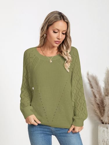 Image of Libsorge Womens Cute Crochet Knit Hollow Out Sweater Fall 2024 Lightweight Ribbed Crewneck Long Sleeve Pullover Top
