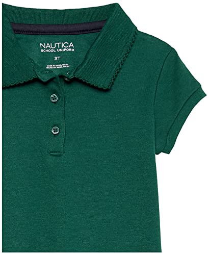 Image of Nautica Girls' School Uniform Short Sleeve Polo Shirt, Button Closure, Soft Pique Fabric