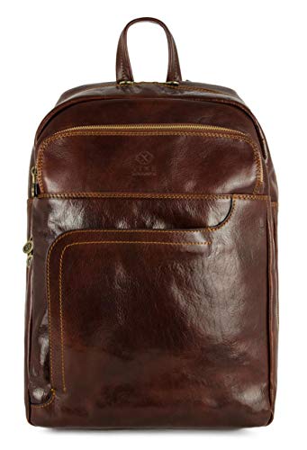 Time Resistance Leather Business Backpack - Leather Backpack for Laptop or A4 Portfolio - Computer Backpack Made in Italy