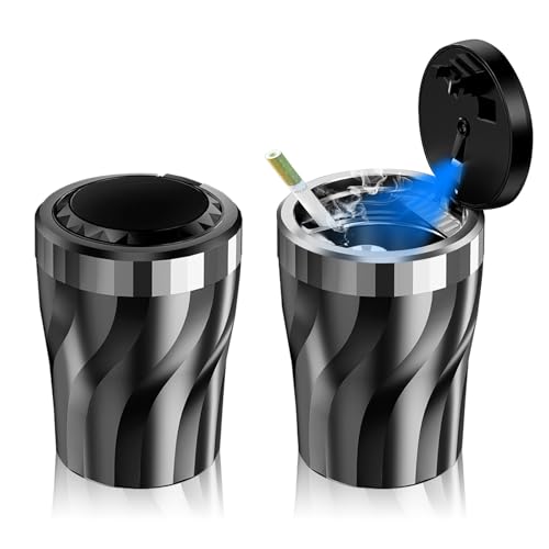 Geoyien Cendrier, cendrier voiture, 2 Pièces cendrier de poche, Lumière LED, ignifuge, étanche, résistant aux hautes températures, détachable, grande capacité