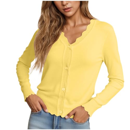 Women's Cardigan Sweater V Neck Lightweight Button Front Knit Tops Yellow - image 2