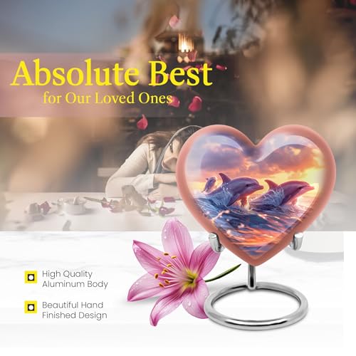 Image of Small Dolphin Urns For Human Ashes - Heart Shaped Urns For Human Ashes - Burial Urns For Adult Human Ashes - Cremation Urn For Ashes - Human Urns For Ashes - (Size - 3 inch pack of 2 )
