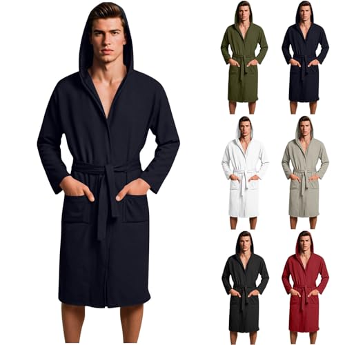 Cambkatl Men's Waffle Hooded Robe Short Kimono Bathrobe Lightweight Soft Loungewear Nightwear with Pockets2