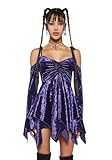 Picture of Dolls Kill F is for Fairies Handkerchief Dress for Women - Off-Shoulder, Custom Fit Dress Perfect for Fairycore Fashion - Purple Velvet, Small