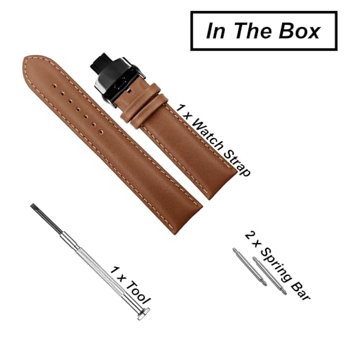 Image of DBLACK ''NAGATA3'' Leather Watch Strap with Butterfly Lock, Minimalist Design Watch Belt / / For 18mm, 20mm, 22mm, or 24mm Watch Band (Choose Your Size & Color)