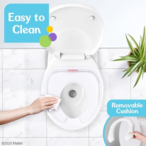 Fisher-Price™ Ready & Steady Potty Seat – Deluxe Soft Padded Potty Ring with Handles, Splash Guard, and Storage Hook for Toddlers Potty Training, White