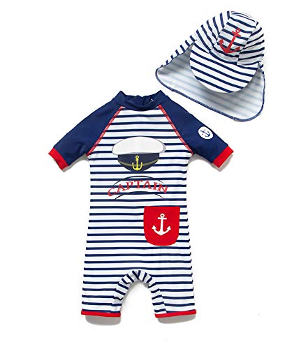 Baby Boy One-Piece Swimsuit with UPF 50+ Sun Protection (12-18 Months, Navy-1)