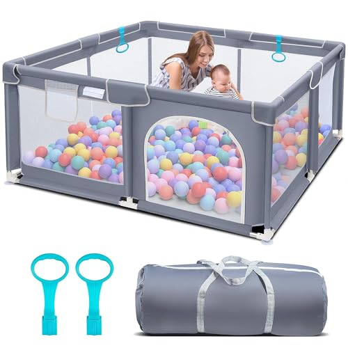 Image of Suposeu Baby Playpen, Play Pen for Kids Activity Center, Large Baby Playard for Indoor and Outdoor, Sturdy Safety Baby Fence with Soft Breathable Mesh for Toddler, Grey