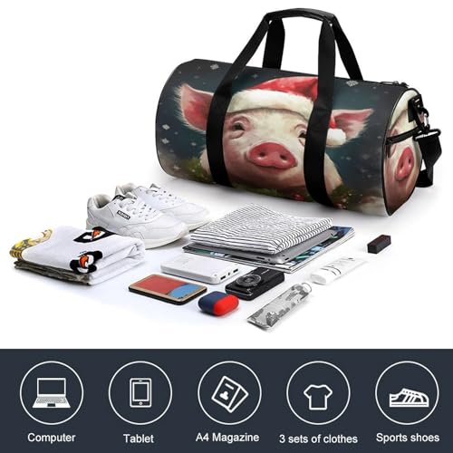 Cylindrical Gym Bag,Christmas Pig Sports Gym Bag,Workout Bags,travel Weekender Bag,Duffle Travel Bag for Men Women, 17.7in/9in/9in, style4