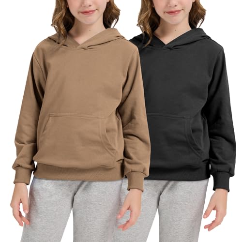 PEHMEA 2 Pack Kids Hoodies Sweatshirt, Pullover Hooded Sweatshirts Cotton Hoodie with Pockets for Boys Girls 5-14 Years