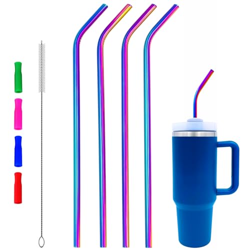 4 pitillos metálicos curvos extra largos de 14 pulg reutilizables miniatura 1