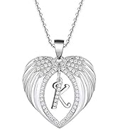 LQXY 925 Sterling Silver Initial Letter A-Z Necklace, 26 Alphabet Angel Wings Heart Necklace for ...