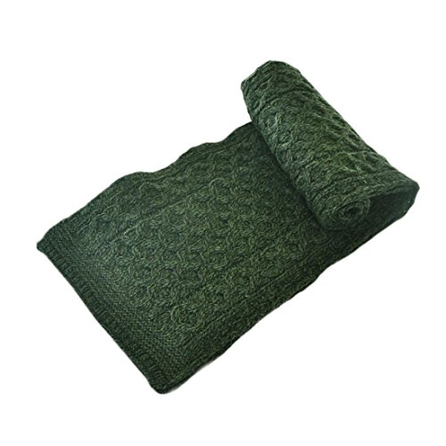 100% Merino Wool Aran Crafts Honeycomb Scarf Army Green 64 #TOP26