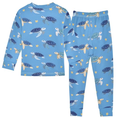 ALAZA Sea Turtle Starfish Blue Pajamas Long Sleeve Sleepwear 2-Piece Pajama Set2