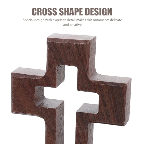 Cruz de madera artesanal LIFKOME con soporte tallado de nogal premium 3