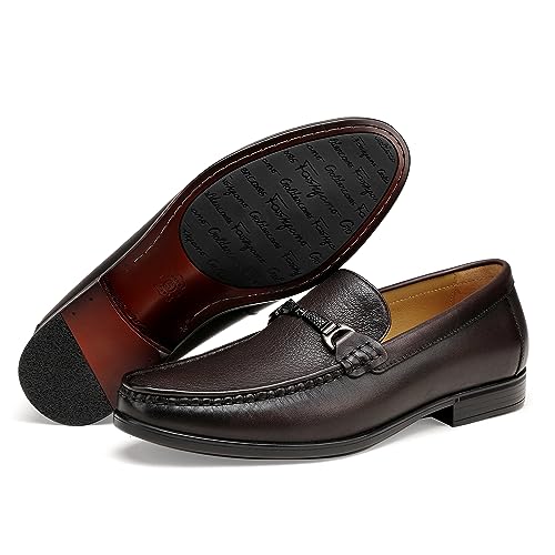 Image of Black Leather Dress Shoes for Men, Casual Metal Buckle Formal Business Shoes Wedding Slip on Loafer Party Dress Shoes