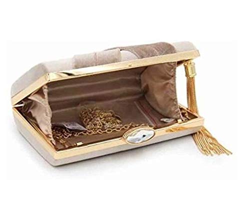 TOOBA Handicraft Beautiful Flower Box Clutch Bag Purse for Bridal, Casual, Wedding Bag for Women & Girls (Velvet Beige) 3