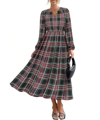 Image of TIYOMI Womens Plus Size Dresses Fall Long Sleeve Maxi Dresses V Neck Floral Spring Party Dress with Pockets XL-5XL (14W-28W)