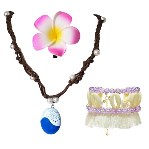 TUONYIS 3 Pièces Déguisement Fille Ocean Robe de Princesse Vaiana Clip à Fleurs Cheville Bohème Collier de Carnaval Halloween Anniversaire Fete Décoration...