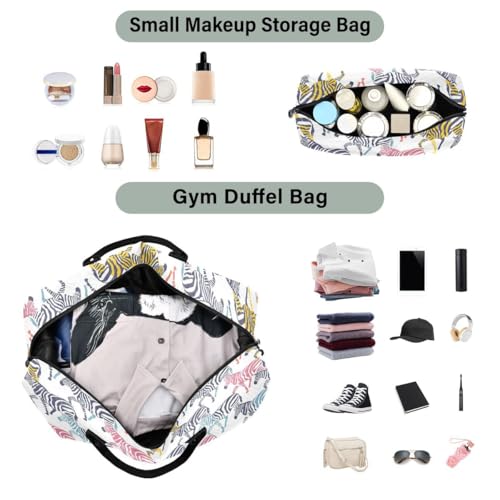 Colored Animal Zebra Travel Duffle Bag Gym Bag Weekender Bags with Toiletry Bag Travel Trip Tote Bag4