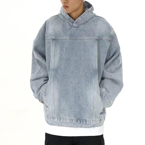 Oversized Hoodies for Men Denim Hooded Sweatshirts Acid Wash Hoodie Boyfriend Jackets Vintage Casual Streetwear2