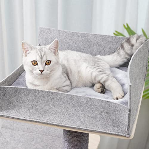 Agile 43" Modern Real Pine Plywood Cat Tree Tower With Natural Sisal Scratching Climbing Posts And Napping Hammock (Luna) #TOP5