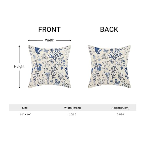 Image of AEIOAE Summer Pillow Covers 20x20 Inch Set of 2,Navy Blue Wild Flower Plant Throw Pillows Case,Seasonal Floral Outdoor Decorative Square Linen Farmhouse Decor Cushion Covers for Home Couch Sofa Bed