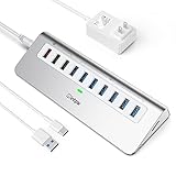 Intpw Powered USB Hub 10Gbps, 10 Port USB 3.1 Gen 2 Hub with 7 USB 3.1 Data Ports, 3 Fast Charging...