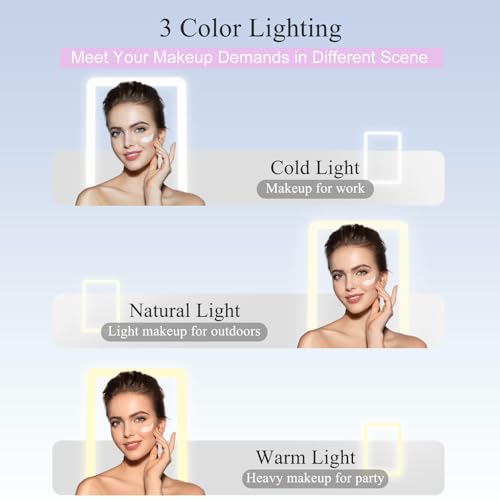 Image of FUNTOUCH Rechargeable Travel Makeup Mirror Lights, Portable 72 Led Lighted Makeup Mirror, 3 Color Lighting, Dimmable Touch Screen, Type C, Tabletop LED Folding Cosmetic Vanity Mirror-Purple