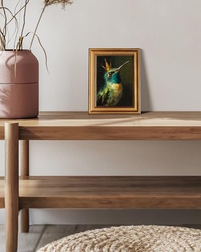 Image of VIYYIEA Vintage Gold Framed Wall Art for Living Room, Hummingbird Canvas Prints Home Decor, Oil Painting Picture, Bedroom Wall Decor Gifts for Friends or Family -【King of Hummingbirds】-(10L x 8W)