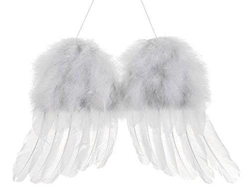 Allstate Winter Solace Snow White Faux Feather Cherub Angel Wings Christmas Ornament, 13"