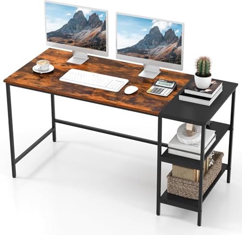 Image of 120 cm Computer Desk for Home Office | Study Writing Table with Multi-Storage Shelves | Study Table for Home | Gaming Setup | Wooden PC Table | Space-Saving Setup | Rustic Brown | 120x60x75cm