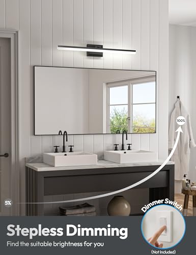 Image of VOLISUN Modern Bathroom Vanity Light 31.5 inch, 28W Dimmable 5CCT Led Bathroom Light Fixture Over Mirror, Black Bar Vanity Light for Bathrooms Mirror Cabinets Bedroom-ETL Certificated