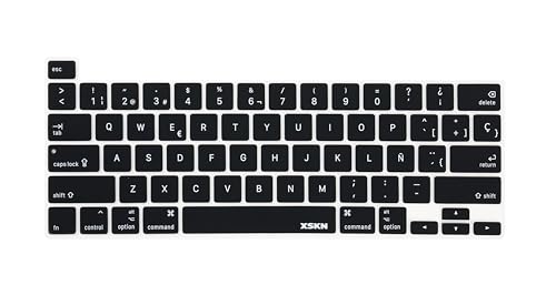 XSKN Spanish Language Black Silicone Keyboard Cover Skin for 2019 New MacBook Pro 16 inch A2141 and 2020 New MacBook Pro 13.3 inch A2338 M1/A2251/A2289 with Touch Bar & Touch ID US Version