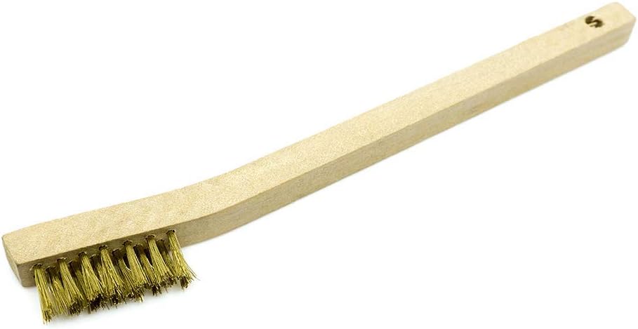 Benchmark Abrasives 7-3/4" Welding Toothbrush Wooden Handle for Cleaning, Removing Rust, Paint, Corrosion, Metal Parts, Multi-Purpose Wire Brush - 20 Pack (Brass)