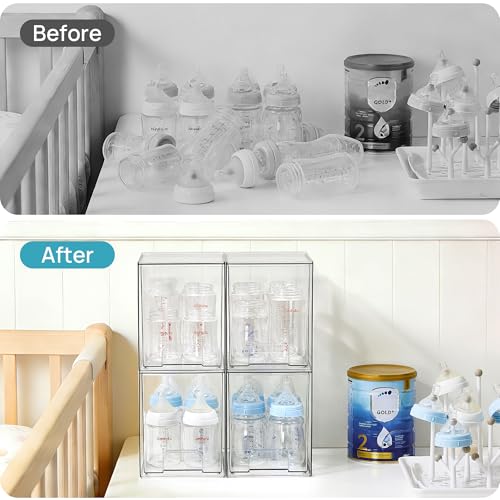 Image of Vtopmart 7.6 inch H Clear Stackable Storage Drawers, 4 Pack Plastic Organizers Bins for Skincare, Cosmetics,Beauty Supplies,Ideal for Vanity, Bathroom,Kitchen Countertop,Cabinet Organization