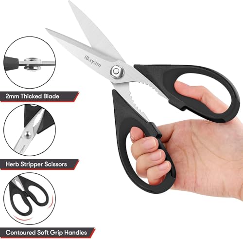 Image of Small Kitchen Scissors 8-inch, iBayam 2 Pack Kitchen Shears All Purpose Meat Scissors Poultry Shears, Dishwasher Safe Food Cooking Scissors Heavy Duty Stainless Steel Utility (Black, Aqua Sky)