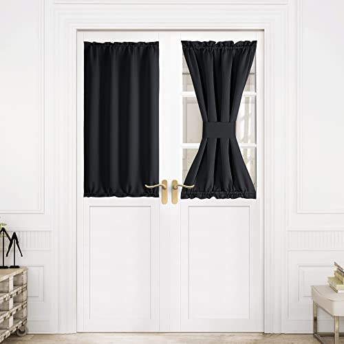 NICETOWN Blackout Curtain for French Door - Thermal Insulated Room Darkening Curtain, Rod Pocket Classroom Door Window Covering Single Panel, 30 x 40 Inches, 1 Panel, Black