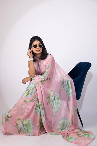 Image of MIRCHI FASHION Women Saree | Chiffon Chevron Zig Zag Printed Office Wear Sari with Blouse