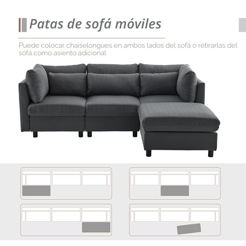 Miniatura 5 de Soweiz Diseño Moderno, Sofá Tapizado, Sofá De Tres Plazas, Sofá De Salón, Sofá De Esquina Con Reposapiés, Sofá De Esquina En Forma De L, 220 X 83 X 81 Cm Gris