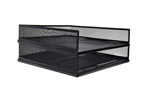 A3 Metal Letter Tray, 2pcs/4pcs/6pcs, Stackable Paper Tray, Metal Mesh Desktop Organizer, File Document Storage Rack for Home, Office, School, Black/White, Horizontal/Vertical (2, Vertical,Black)