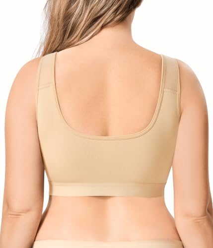 Image of BRABIC Wireless Zip Front Closure Bras for Women No Underwire Full Coverage Comfort Everyday Post Surgery Compression Bra (US, Alpha, 3X-Large, Regular, Regular, Beige)