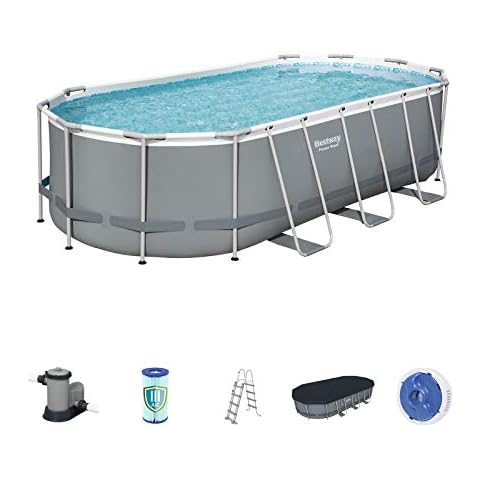 Bestway Piscina Desmontable Tubular Power Steel Oval con Depuradora y Cobertor Cover